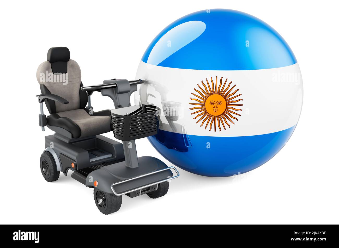 Drapeau argentin avec chaise électrique intérieure ou fauteuil roulant électrique, 3D rendu isolé sur fond blanc Banque D'Images