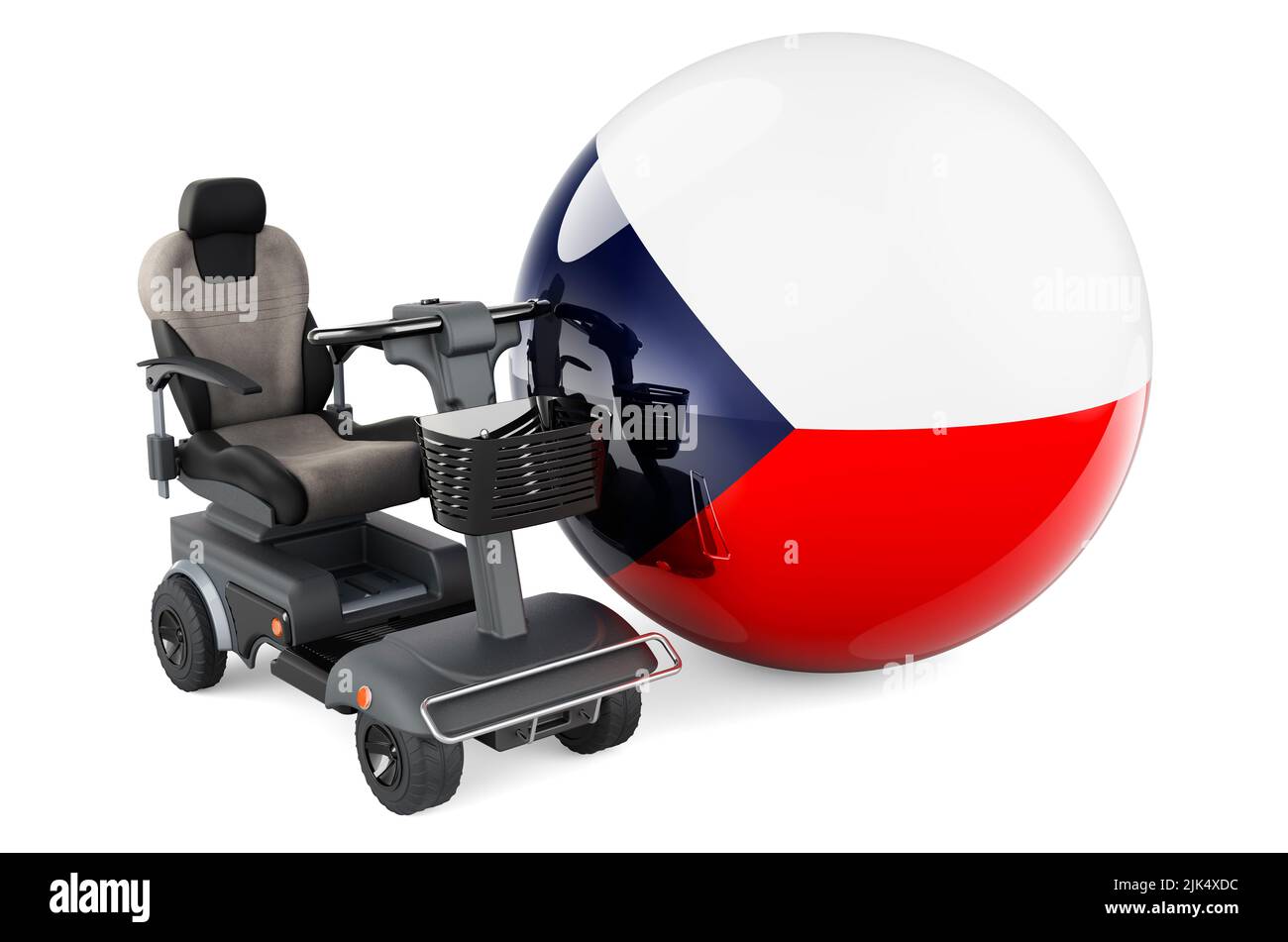 Drapeau tchèque avec fauteuil électrique ou fauteuil roulant électrique, 3D rendu isolé sur fond blanc Banque D'Images