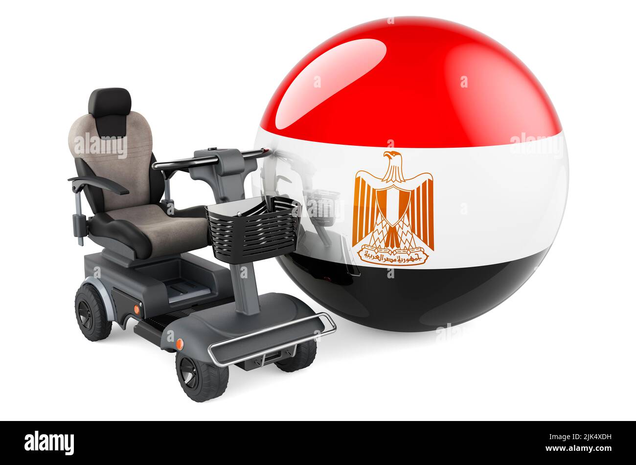 Drapeau égyptien avec chaise électrique intérieure ou fauteuil roulant électrique, 3D rendu isolé sur fond blanc Banque D'Images
