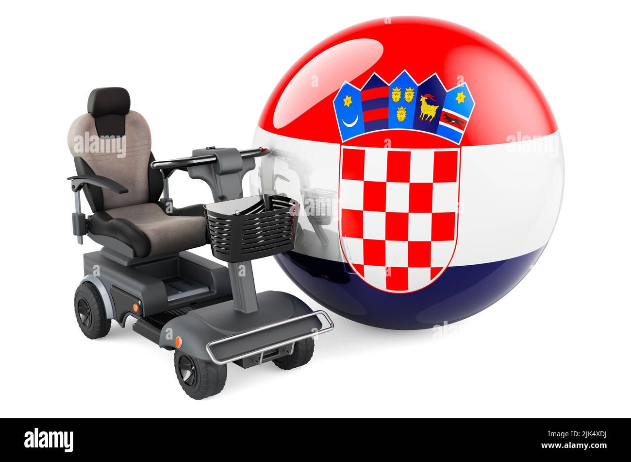 Drapeau croate avec chaise électrique intérieure ou fauteuil roulant électrique, 3D rendu isolé sur fond blanc Banque D'Images