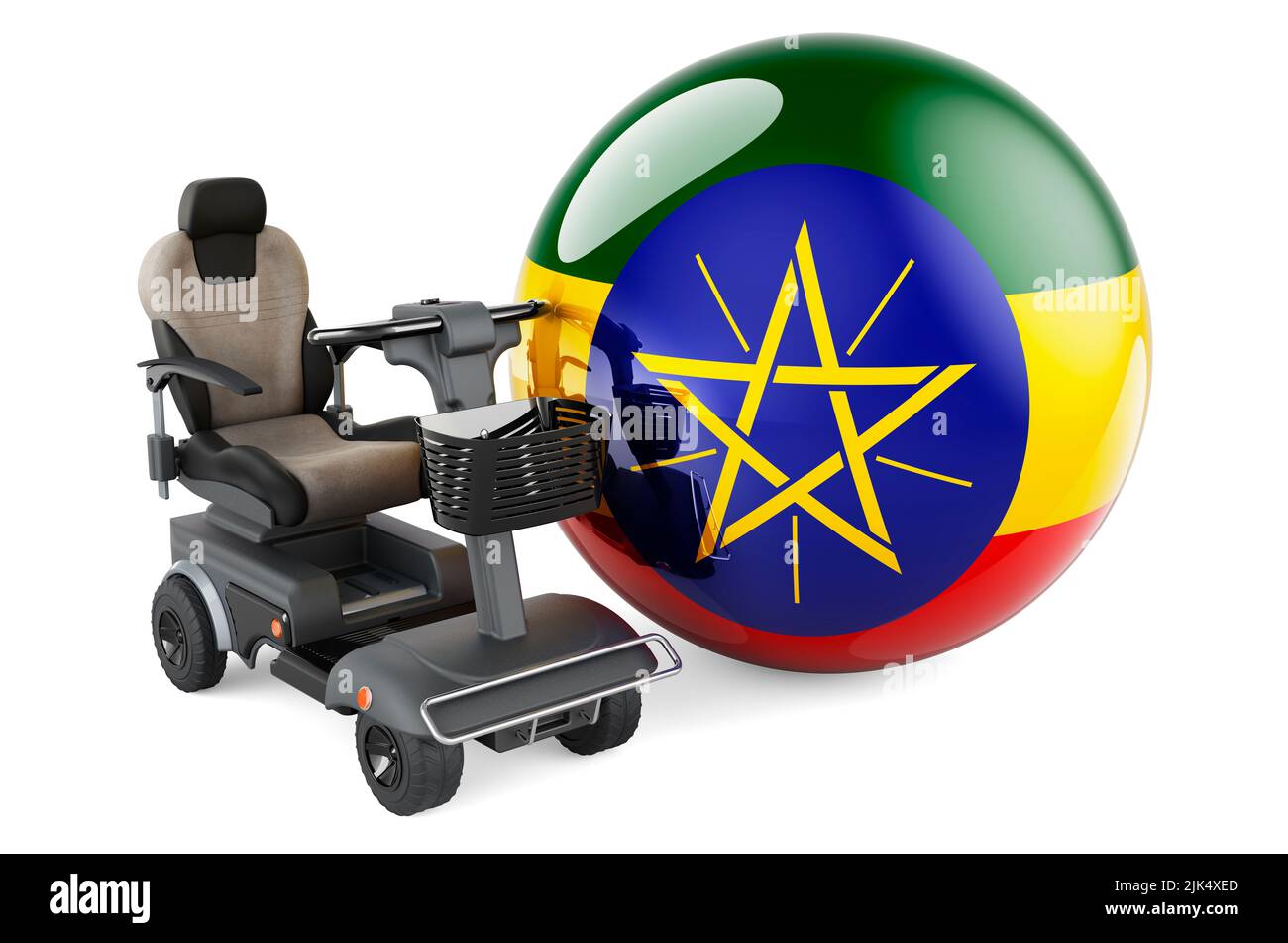 Drapeau éthiopien avec chaise électrique intérieure ou fauteuil roulant électrique, 3D rendu isolé sur fond blanc Banque D'Images
