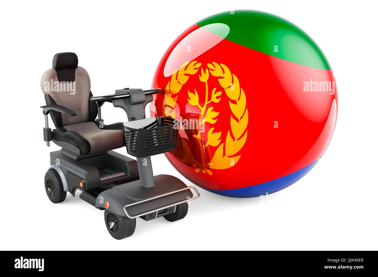 Drapeau érythréen avec chaise électrique intérieure ou fauteuil roulant électrique, 3D, isolé sur fond blanc Banque D'Images