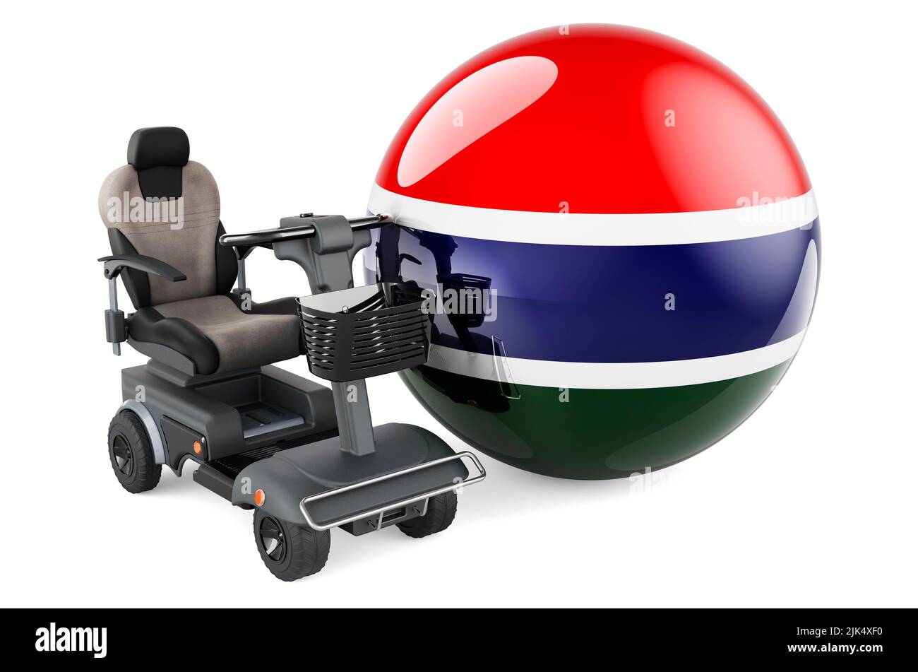 Drapeau de Gambie avec chaise électrique intérieure ou fauteuil roulant électrique, 3D rendu isolé sur fond blanc Banque D'Images