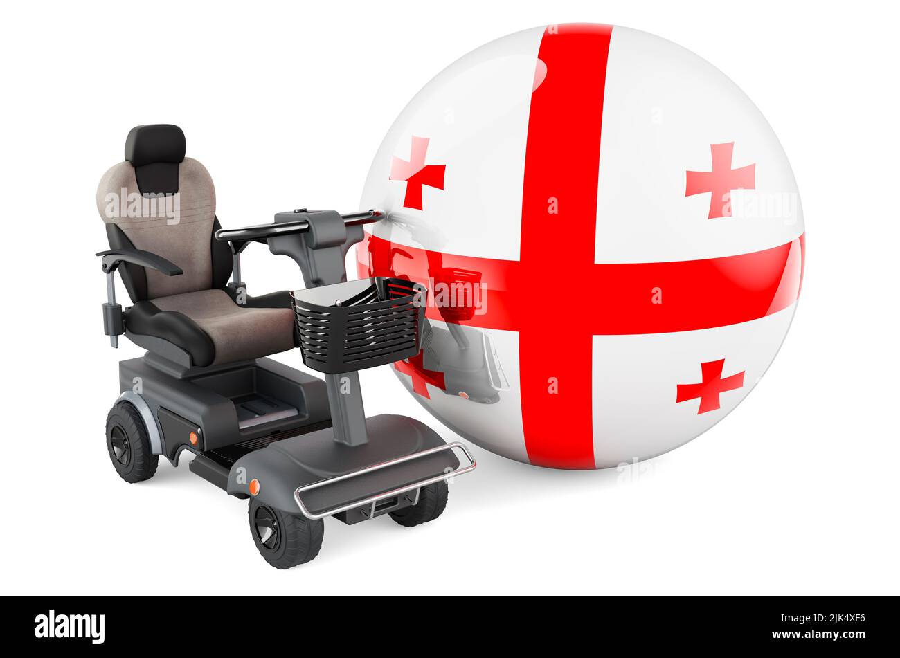 Drapeau géorgien avec chaise électrique intérieure ou fauteuil roulant électrique, 3D rendu isolé sur fond blanc Banque D'Images