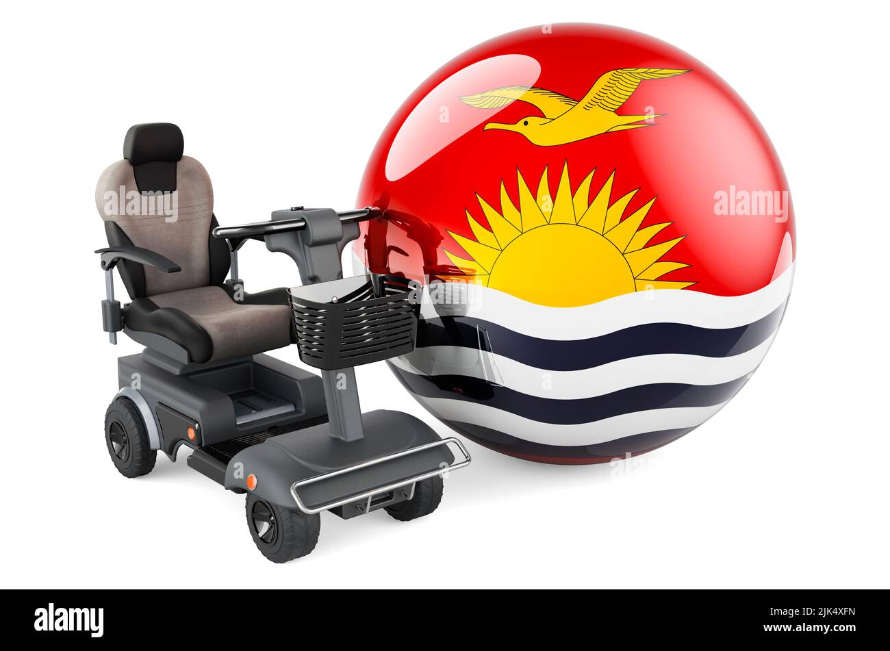 Drapeau de Kiribati avec chaise électrique intérieure ou fauteuil roulant électrique, 3D rendu isolé sur fond blanc Banque D'Images