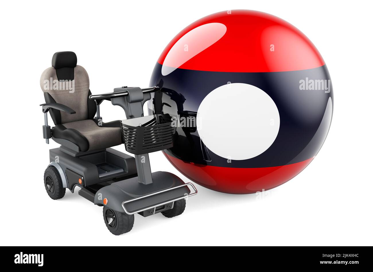 Drapeau laotien avec chaise électrique intérieure ou fauteuil roulant électrique, 3D rendu isolé sur fond blanc Banque D'Images