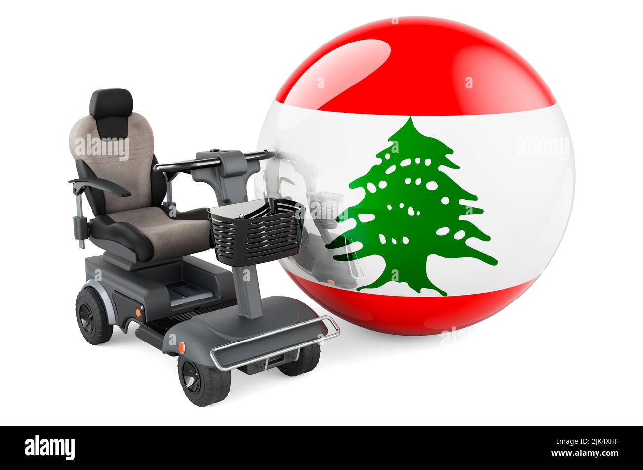 Drapeau libanais avec chaise électrique intérieure ou fauteuil roulant électrique, 3D rendu isolé sur fond blanc Banque D'Images
