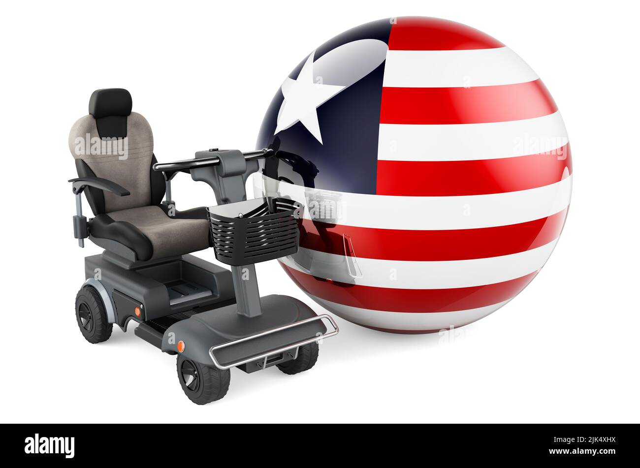 Drapeau libérien avec chaise électrique intérieure ou fauteuil roulant électrique, 3D rendu isolé sur fond blanc Banque D'Images