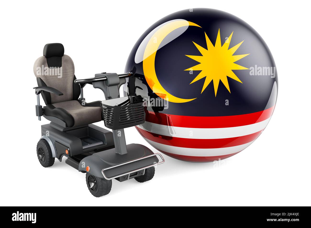 Drapeau malaisien avec chaise électrique intérieure ou fauteuil roulant électrique, 3D rendu isolé sur fond blanc Banque D'Images