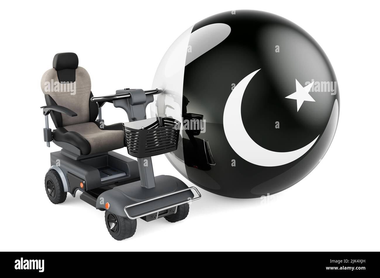 Drapeau pakistanais avec chaise électrique intérieure ou fauteuil roulant électrique, 3D rendant isolé sur fond blanc Banque D'Images