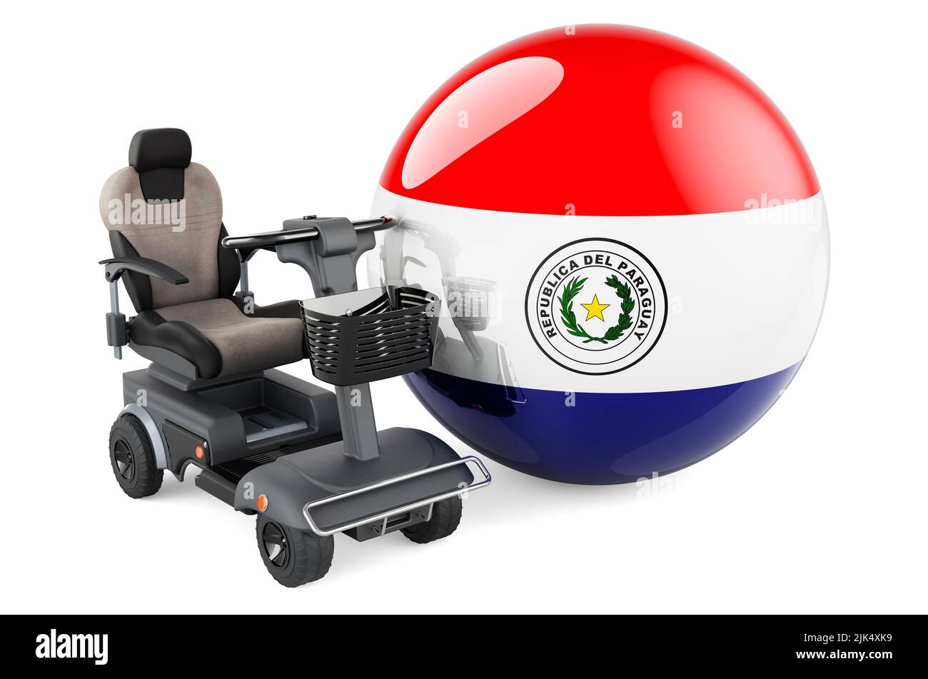 Drapeau paraguayen avec chaise électrique intérieure ou fauteuil roulant électrique, 3D rendu isolé sur fond blanc Banque D'Images