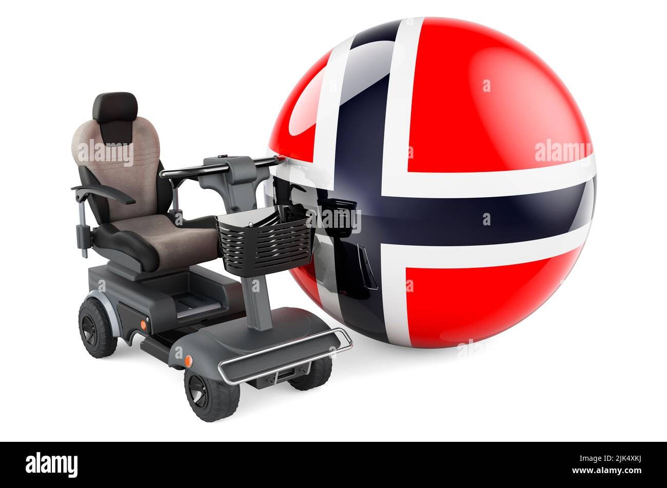 Drapeau norvégien avec chaise électrique intérieure ou fauteuil roulant électrique, 3D rendu isolé sur fond blanc Banque D'Images