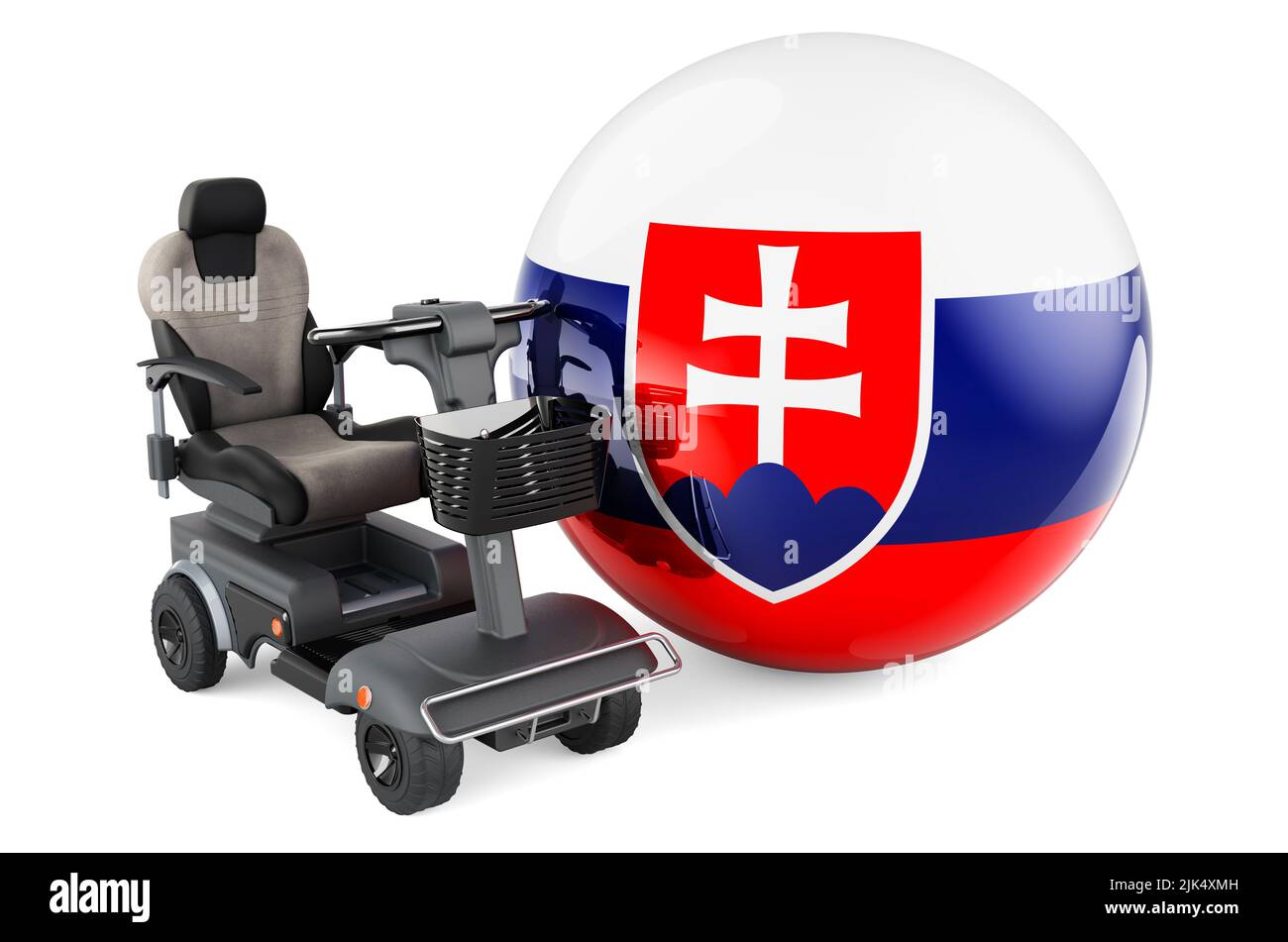 Drapeau slovaque avec chaise électrique intérieure ou fauteuil roulant électrique, 3D rendu isolé sur fond blanc Banque D'Images