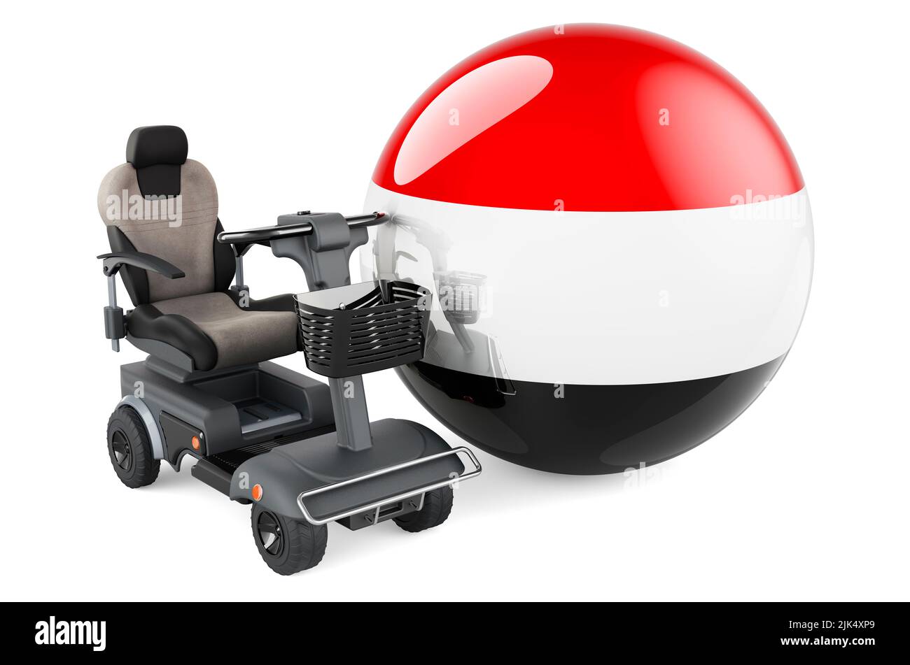 Drapeau yéménite avec chaise électrique intérieure ou fauteuil roulant électrique, 3D rendu isolé sur fond blanc Banque D'Images