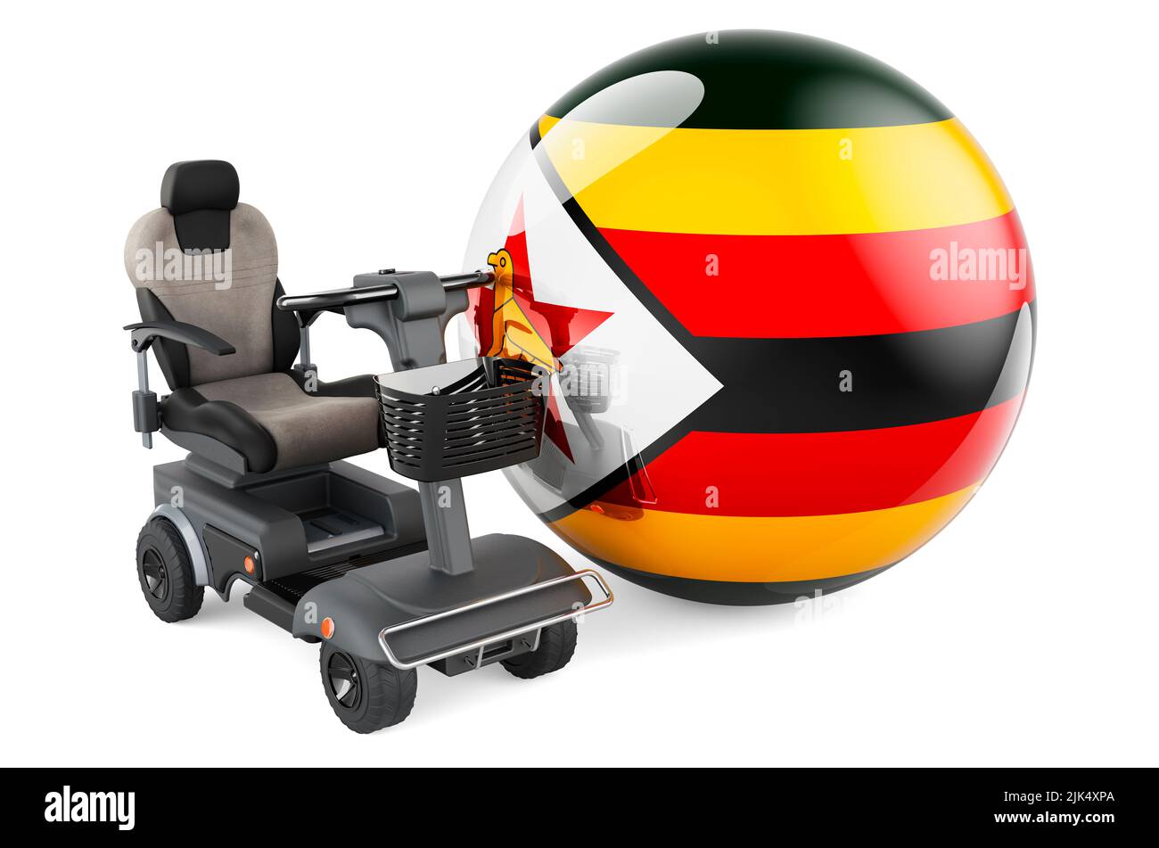 Drapeau zimbabwéen avec chaise électrique intérieure ou fauteuil roulant électrique, 3D rendant isolé sur fond blanc Banque D'Images