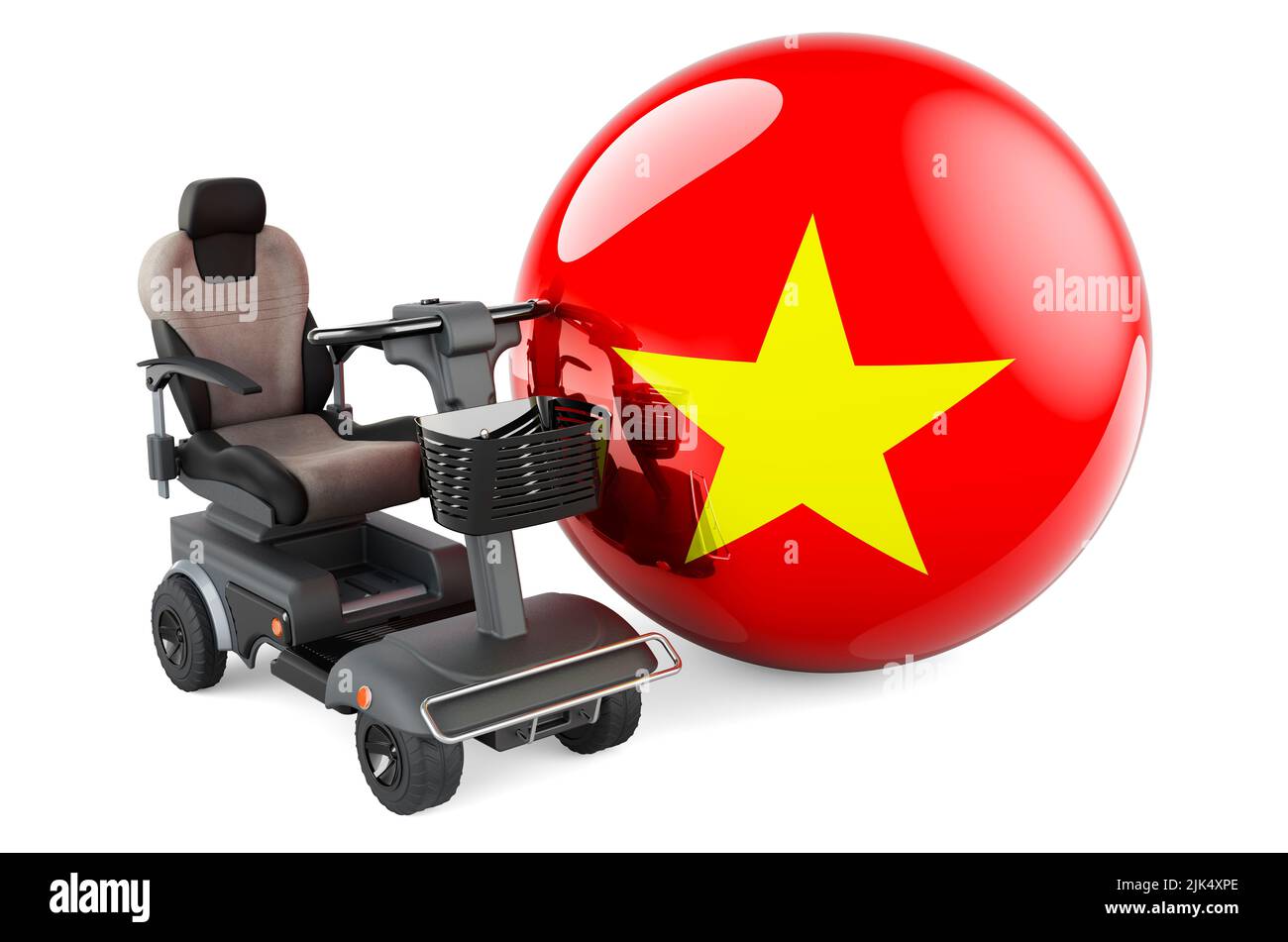 Drapeau vietnamien avec chaise électrique intérieure ou fauteuil roulant électrique, 3D rendu isolé sur fond blanc Banque D'Images
