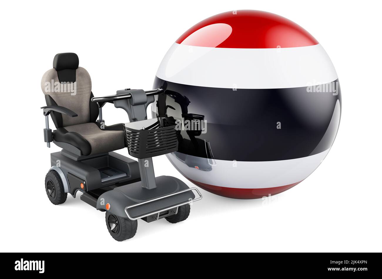 Drapeau thaïlandais avec chaise électrique intérieure ou fauteuil roulant électrique, 3D rendu isolé sur fond blanc Banque D'Images