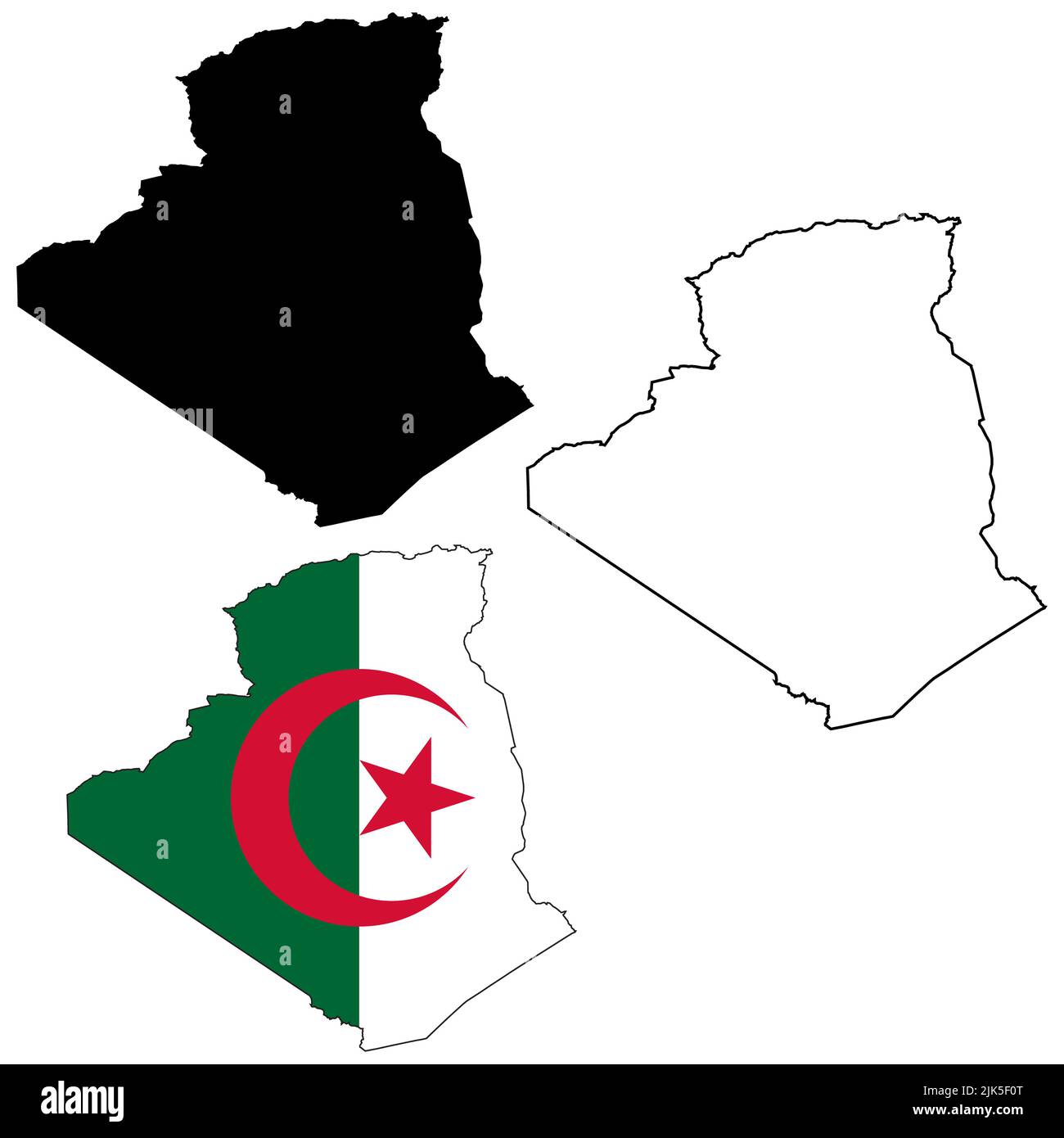 Carte de l'Algérie avec drapeau carte de l'Algérie. Carte de l'Algérie. Silhouette de carte vectorielle Algérie. style plat. Banque D'Images