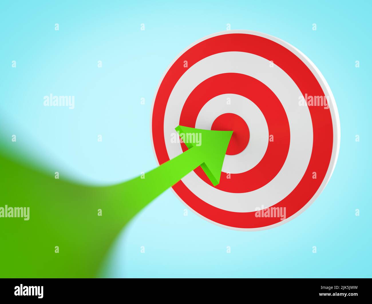Concept de cible d'entreprise avec 3D flèches vertes de rendu sur le plan de travail rouge et blanc Banque D'Images