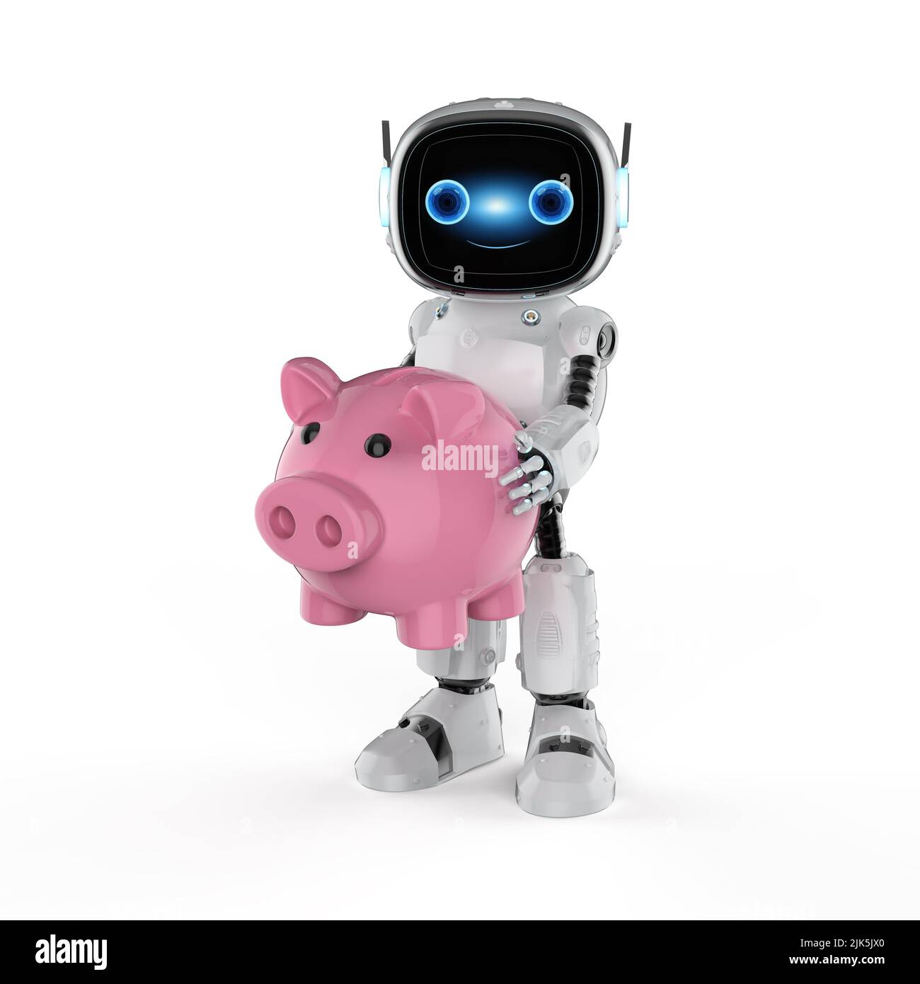 Technologie concept financier avec rendu 3D cyborg hand holding piggy bank Banque D'Images