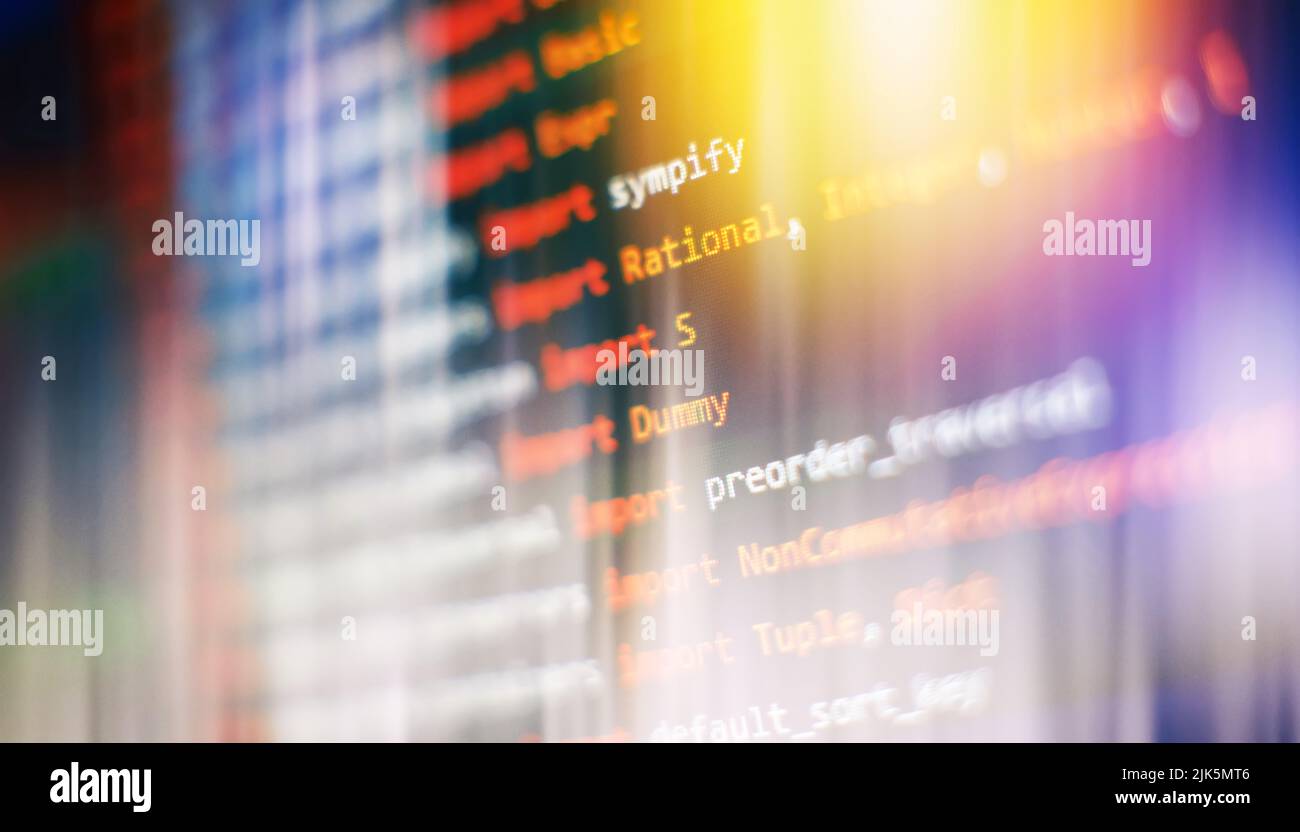 Code de script informatique abstrait. Écran de code de programmation du développeur logiciel. Temps de travail de programmation logicielle. Banque D'Images