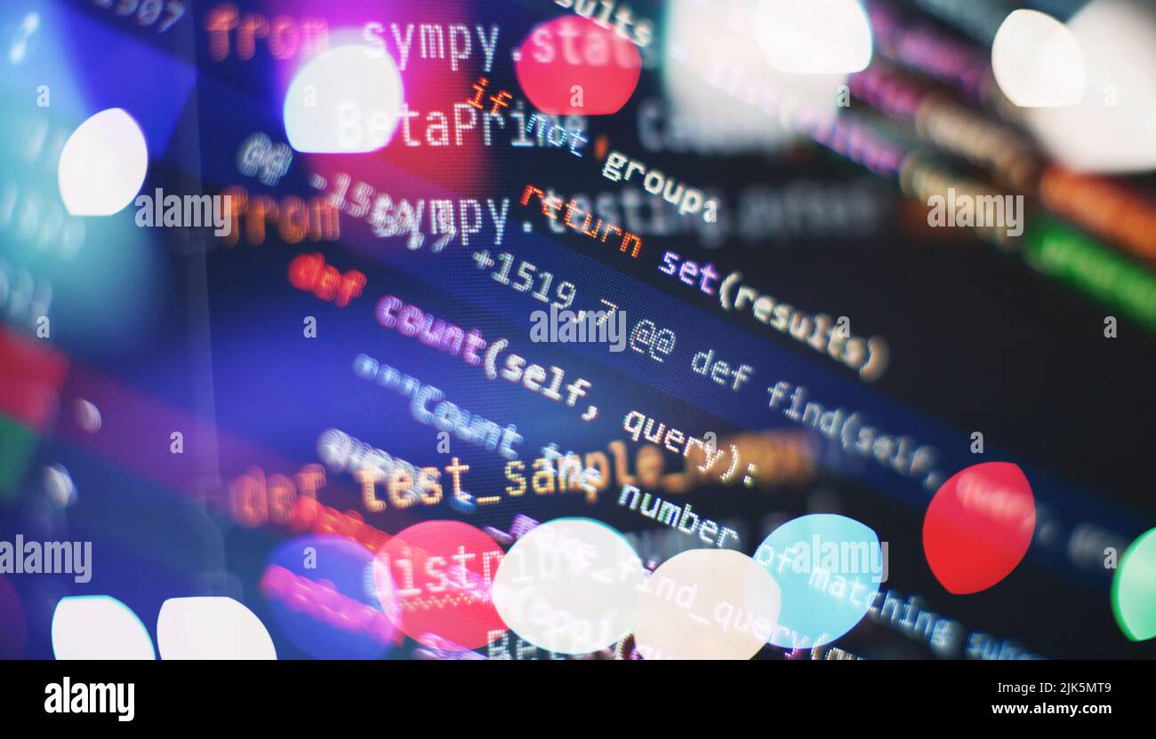 Code de script informatique abstrait. Écran de code de programmation du développeur logiciel. Temps de travail de programmation logicielle. Banque D'Images