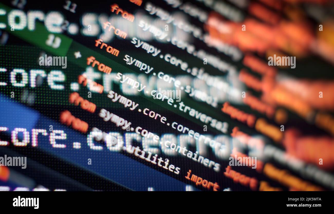 Code de script informatique abstrait. Écran de code de programmation du développeur logiciel. Temps de travail de programmation logicielle. Banque D'Images