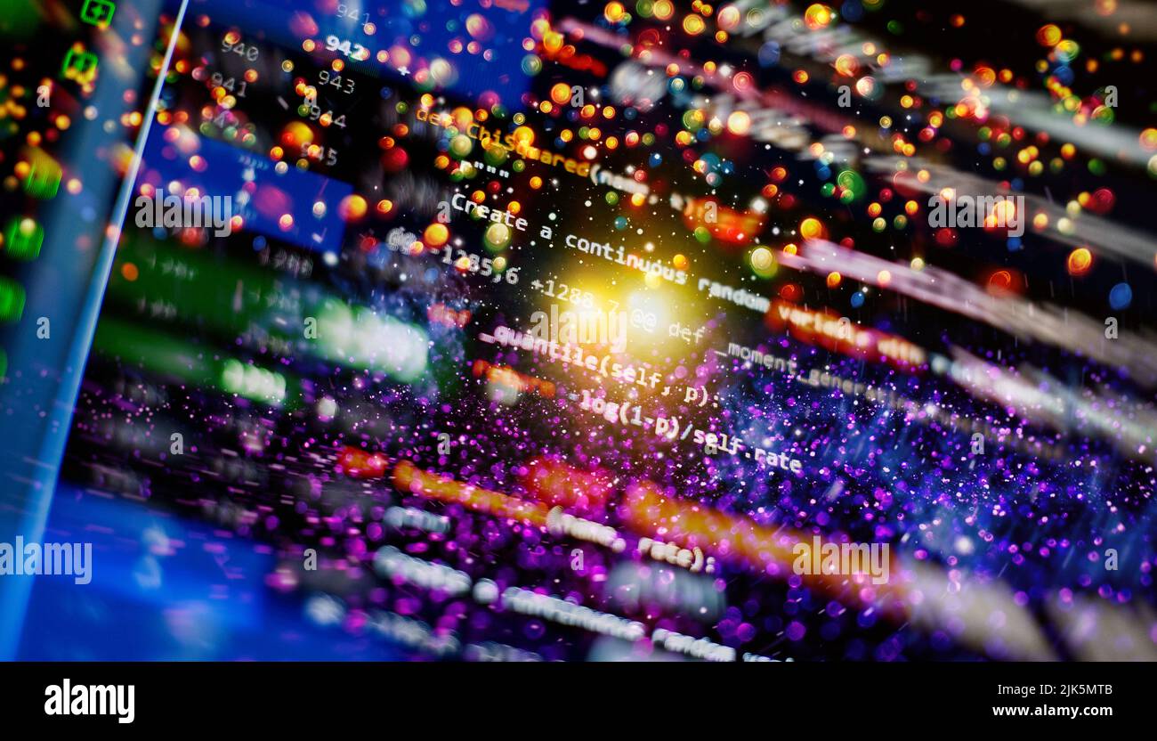 Code de script informatique abstrait. Écran de code de programmation du développeur logiciel. Temps de travail de programmation logicielle. Banque D'Images