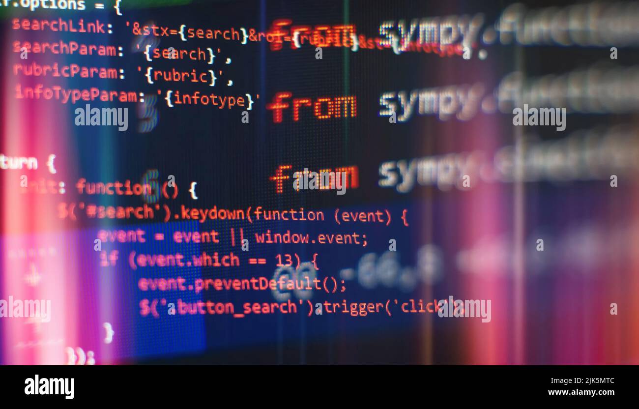 Code de script informatique abstrait. Écran de code de programmation du développeur logiciel. Temps de travail de programmation logicielle. Banque D'Images