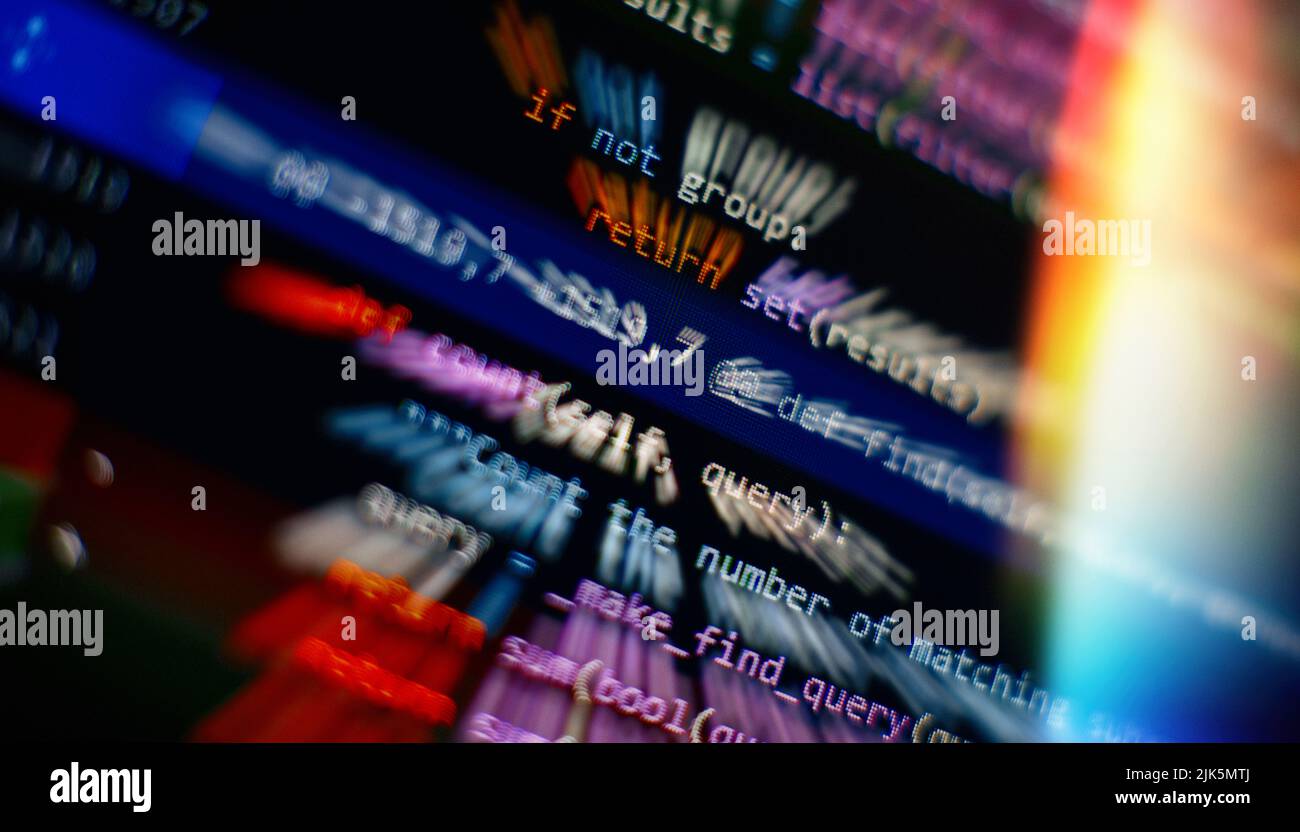 Code de script informatique abstrait. Écran de code de programmation du développeur logiciel. Temps de travail de programmation logicielle. Banque D'Images