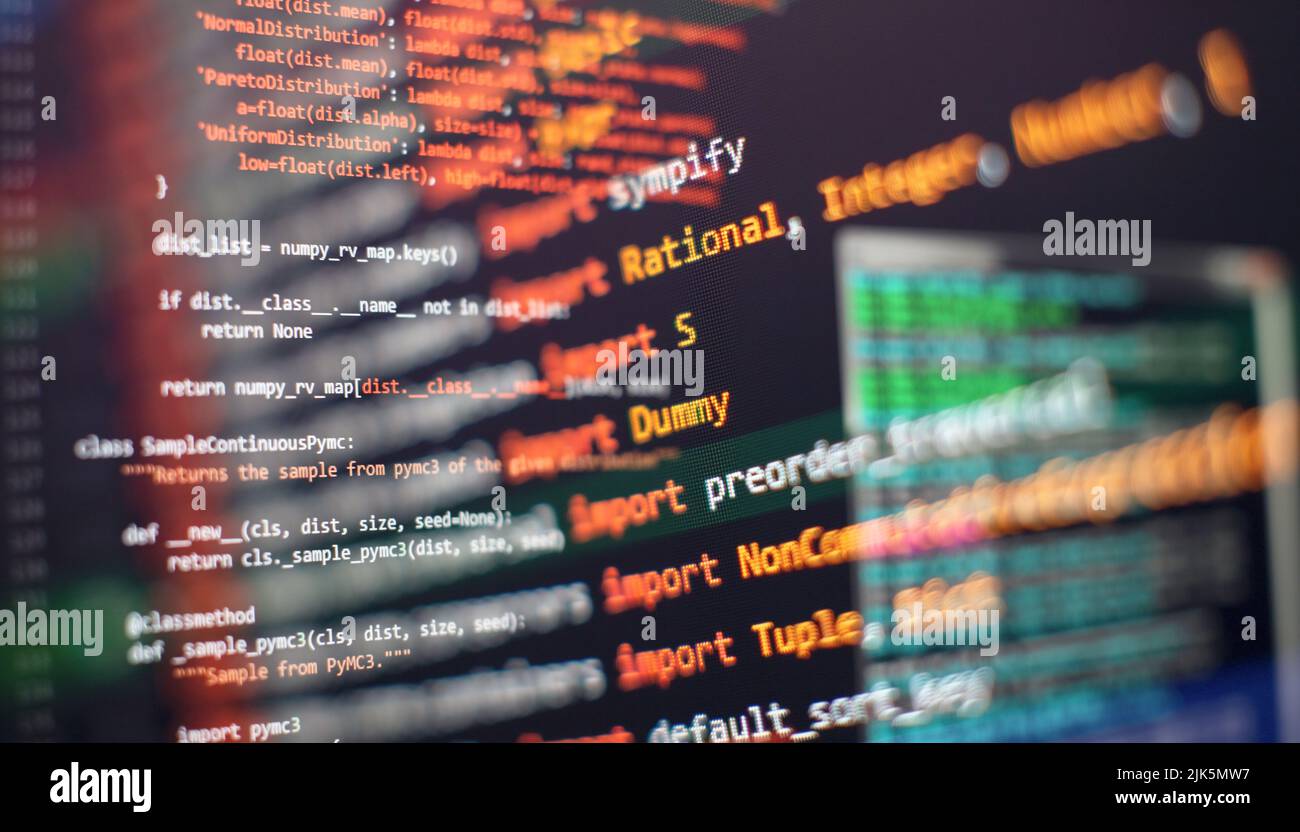 Code de script informatique abstrait. Écran de code de programmation du développeur logiciel. Temps de travail de programmation logicielle. Banque D'Images