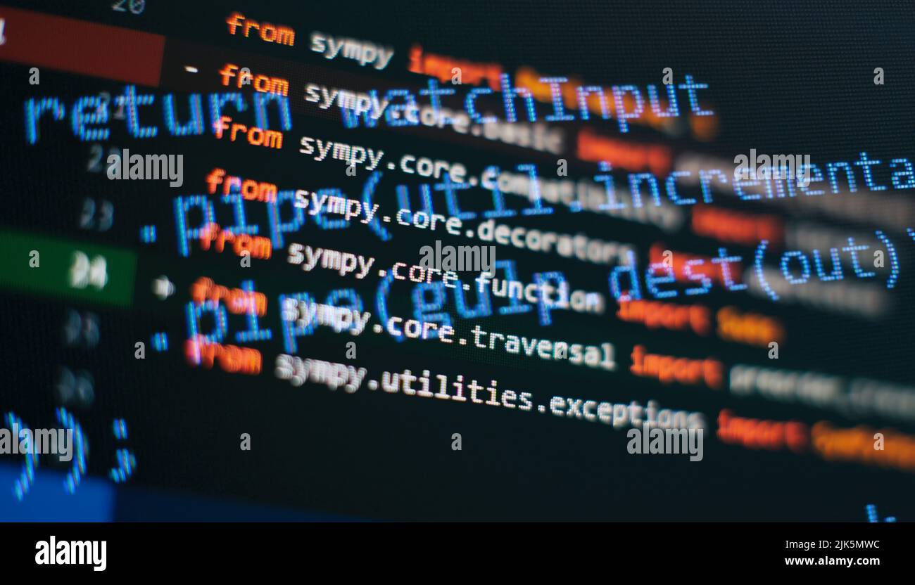 Code de script informatique abstrait. Écran de code de programmation du développeur logiciel. Temps de travail de programmation logicielle. Banque D'Images