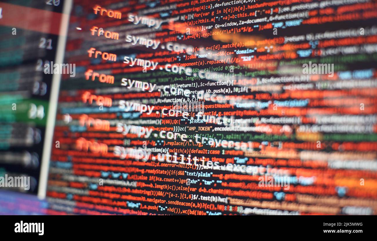 Code de script informatique abstrait. Écran de code de programmation du développeur logiciel. Temps de travail de programmation logicielle. Banque D'Images