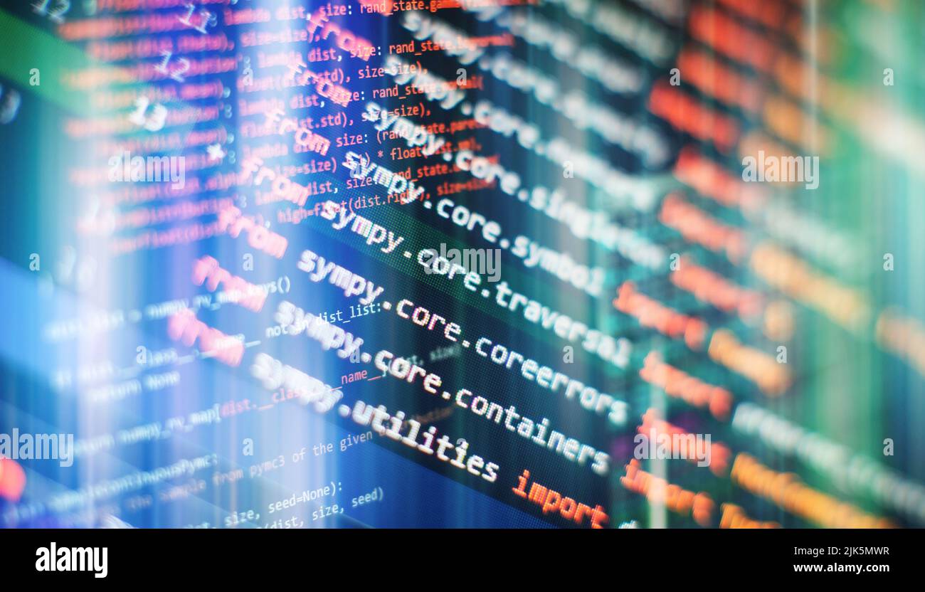 Code de script informatique abstrait. Écran de code de programmation du développeur logiciel. Temps de travail de programmation logicielle. Banque D'Images