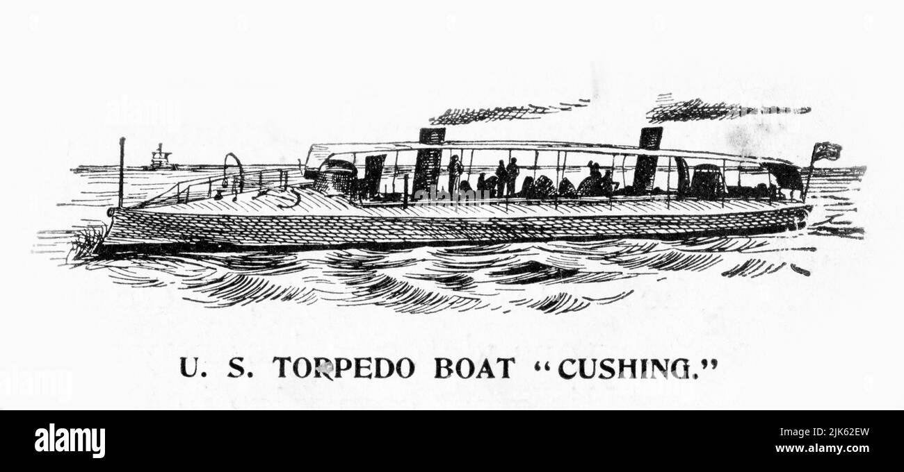 Gravure du bateau américain Torpedo 'Cushing' Banque D'Images