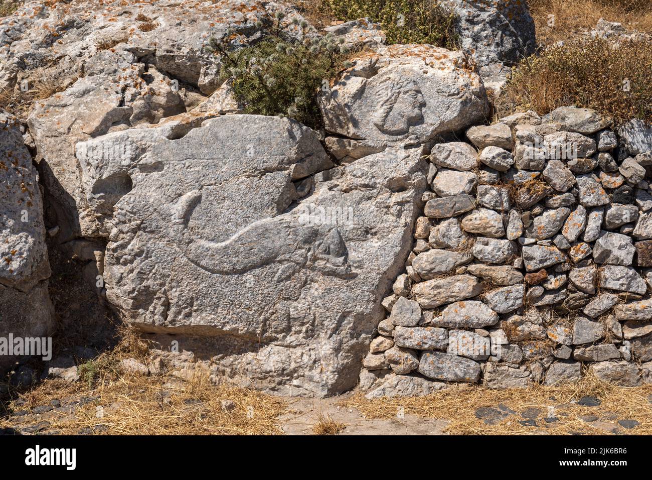 Temenos ou Sanctuaire d'Artemidoros, site archéologique des thermes anciens de Santorin, îles Cyclades, Grèce, Europe Banque D'Images