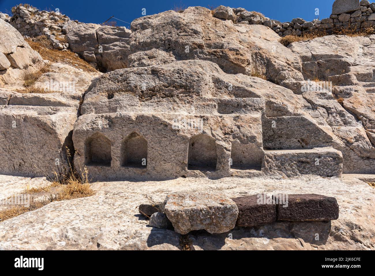 Le Sanctuaire des dieux égyptiens au site archéologique de l'ancienne Thera à Santorin, les îles Cyclades, la Grèce, l'Europe Banque D'Images