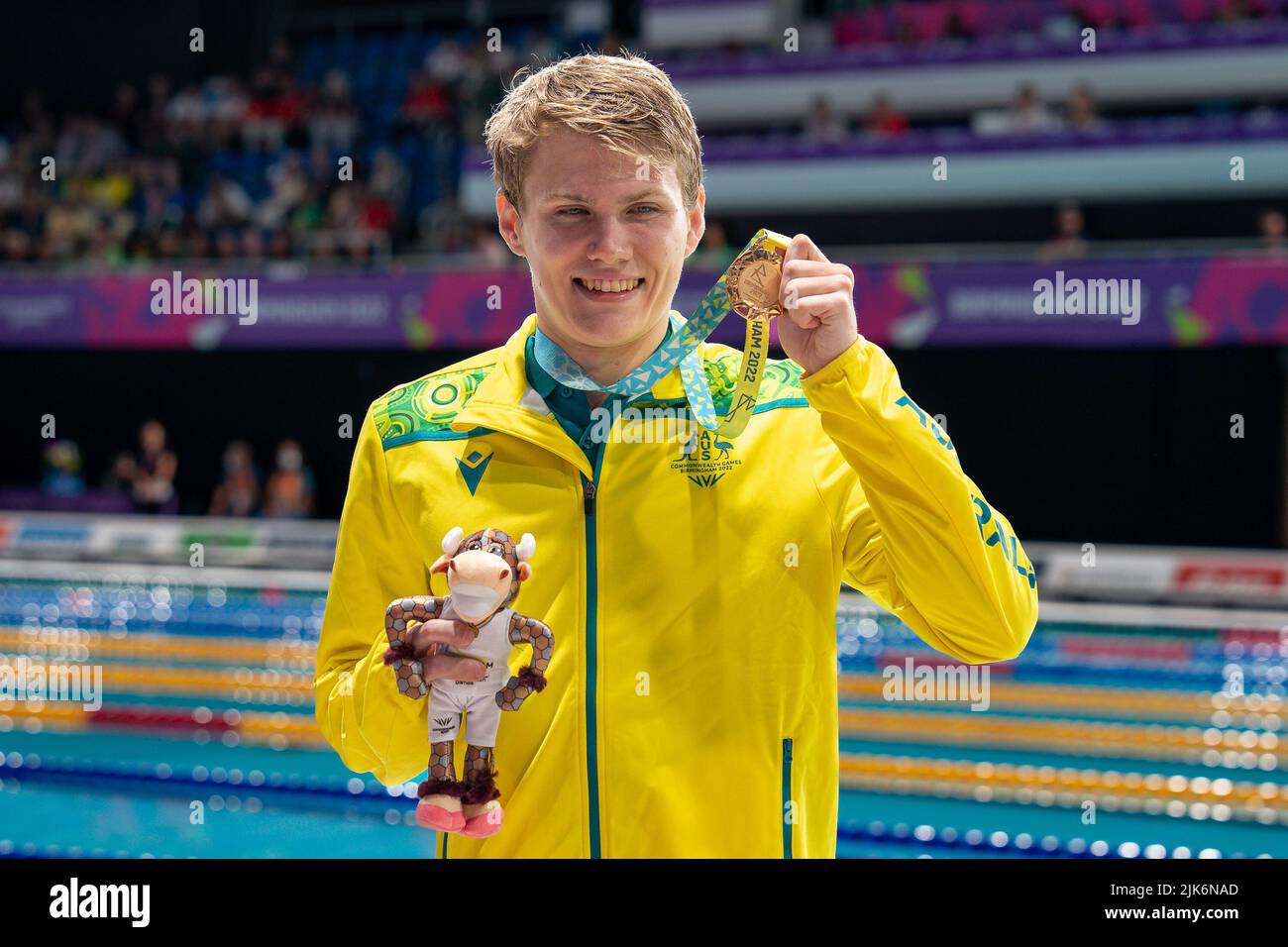 Smethwick, Royaume-Uni. 24th juillet 2022. Elijah WINNINGTON (AUS) après avoir remporté la médaille d'or lors de la finale Freestyle masculine 400m au Sandwell Aquatics Centre, Smethwick, Angleterre, le 29 juillet 2022. Photo de David Horn. Crédit : Prime Media Images/Alamy Live News Banque D'Images