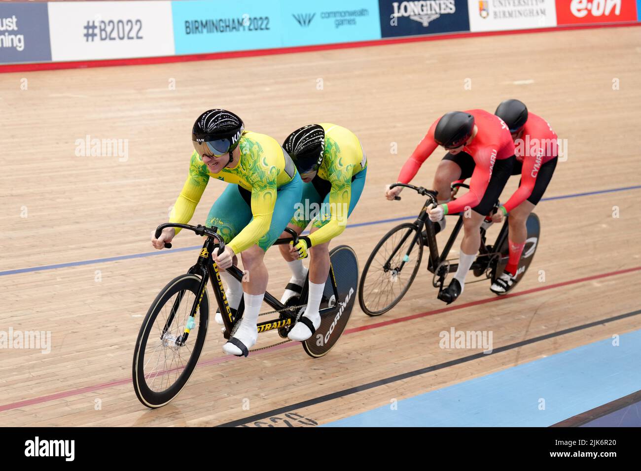 Beau Wootton et Zaccaria Luke (à gauche) en Australie et James ball et Rotherham Matthew au pays de Galles en action pendant les demi-finales de sprint B Tandem masculin à Lee Valley Velparc le troisième jour des Jeux du Commonwealth de 2022 à Londres. Date de la photo: Dimanche 31 juillet 2022. Banque D'Images