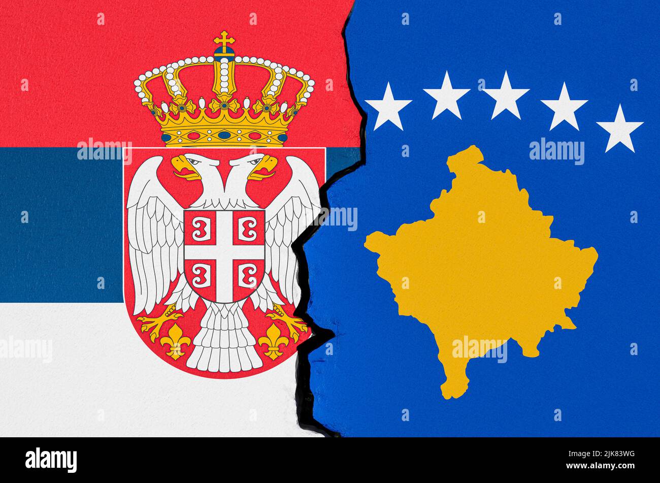 Conflit politique serbe-kosovan, concept. 3D rendu Banque D'Images