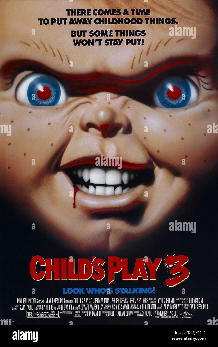 Chucky Poster film Child'S Play 3 (1991) réalisateur : Jack Bender 30 août 1991 **AVERTISSEMENT** cette photographie est destinée à un usage éditorial seulement et est protégée par les droits d'auteur d'UNIVERSAL et/ou du photographe désigné par la société de production et ne peut être reproduite que par des publications en liaison avec la promotion du film ci-dessus. Un crédit obligatoire pour UNIVERSAL est requis. Le photographe doit également être crédité lorsqu'il est connu. Aucune utilisation commerciale ne peut être accordée sans autorisation écrite de The film Company. Banque D'Images