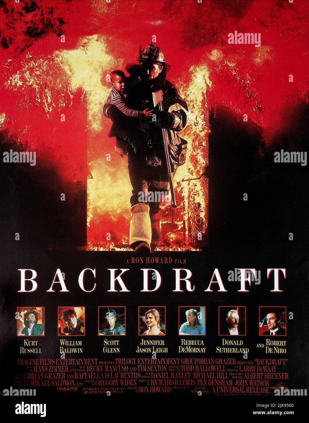 Film Poster film Backdraft (1994) réalisateur : Ron Howard 24 mai 1991 **AVERTISSEMENT** cette photographie est destinée à un usage éditorial seulement et est protégée par les droits d'auteur d'UNIVERSAL et/ou du photographe désigné par le film ou la société de production et ne peut être reproduite que par des publications dans le cadre de la promotion du film ci-dessus. Un crédit obligatoire pour UNIVERSAL est requis. Le photographe doit également être crédité lorsqu'il est connu. Aucune utilisation commerciale ne peut être accordée sans autorisation écrite de The film Company. Banque D'Images