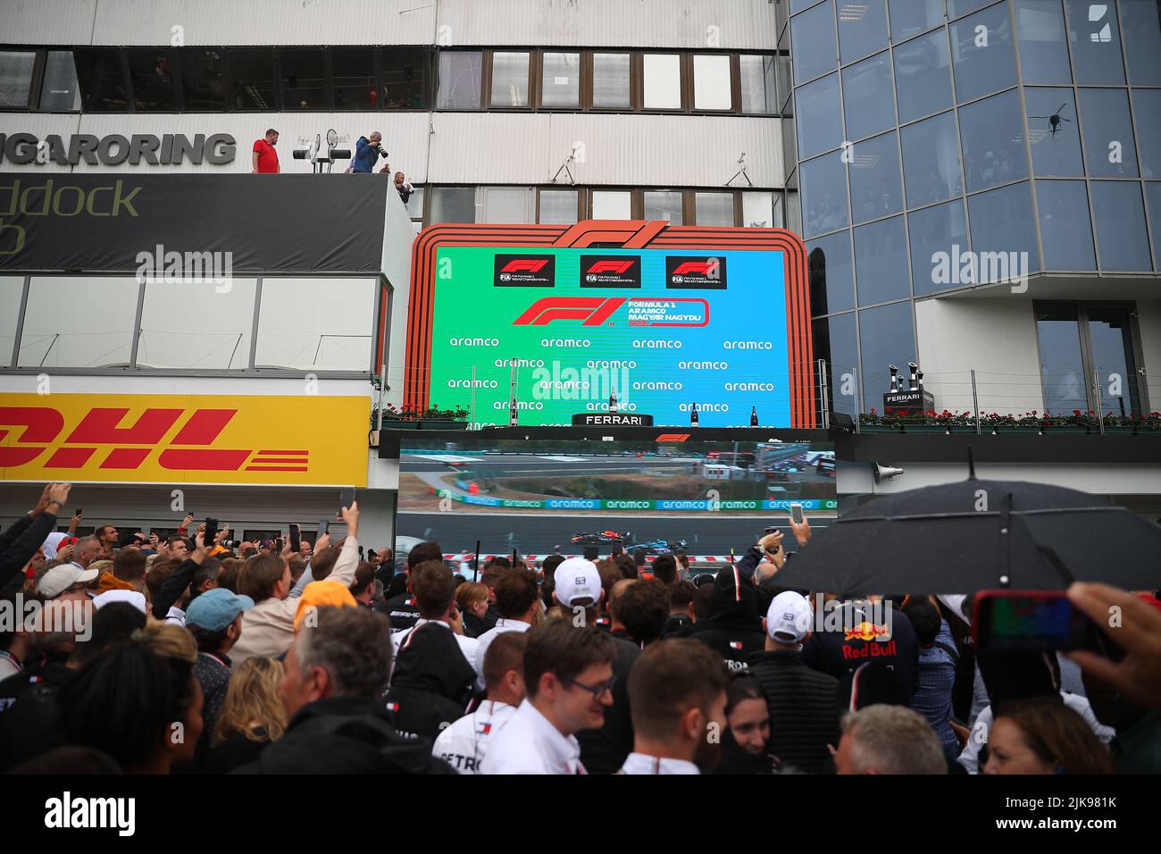 Podium pendant le GP hongrois, 28-31 juillet 2022 à Hungaroring, Formule 1 Championnat du monde 2022. Banque D'Images