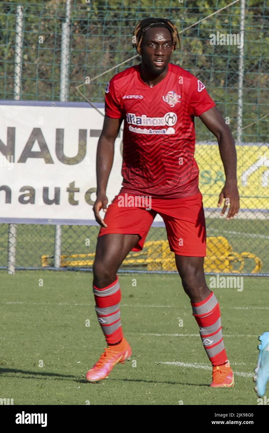 Castelnuovo Del Garda, Italie. 30th juillet 2022. Frank Tsadjout des États-Unis Crémonese pendant Hellas Verona contre les États-Unis Crémonese, 5Â° frendly match pré-saison Serie A Tim 2022-23, au Centro Sportivo 'Paradiso' di Castelnuovo del Garda (VR), Italie, on 30 juillet 2022. Crédit : Agence photo indépendante/Alamy Live News Banque D'Images