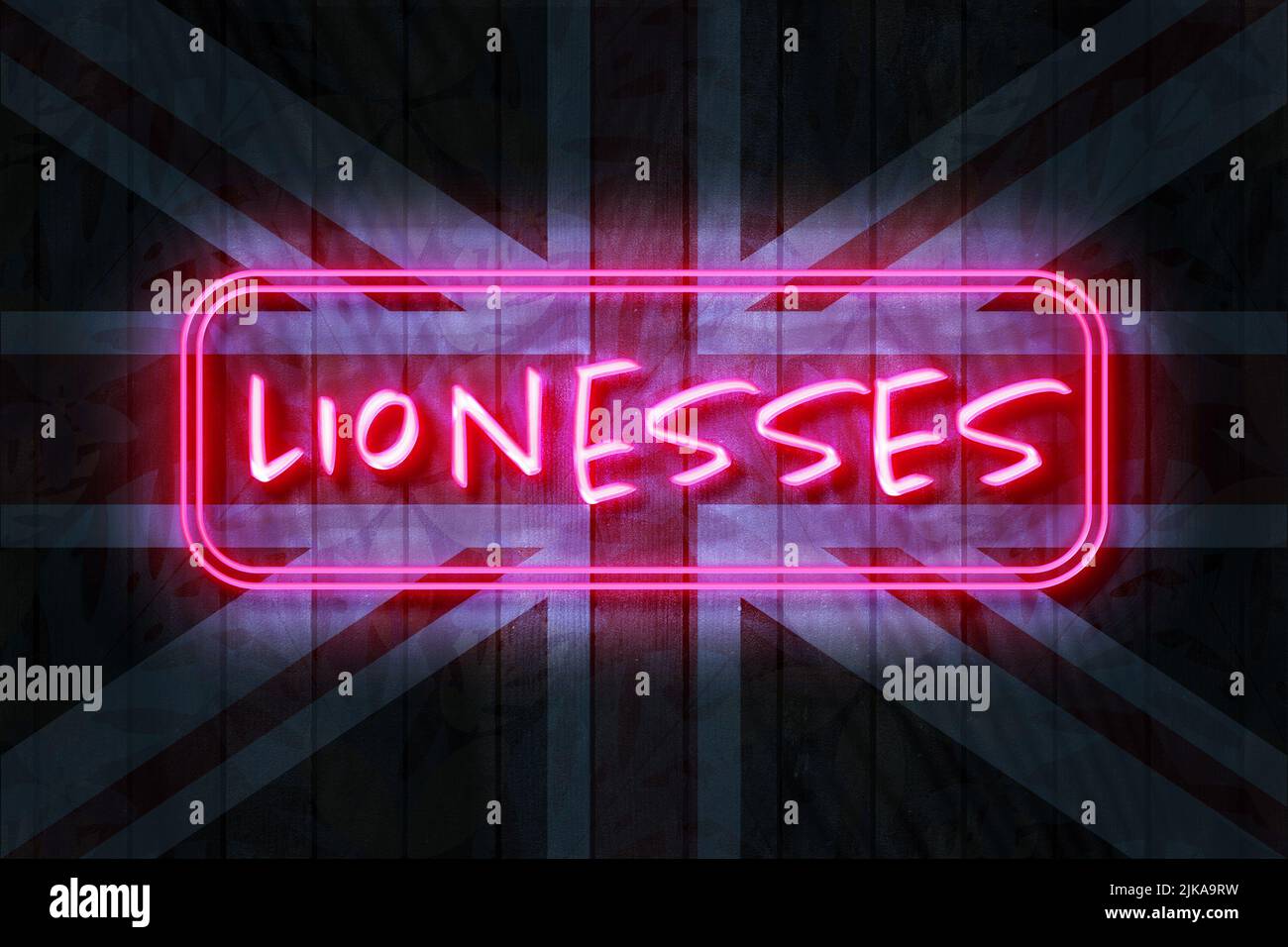 Lionesses son illustration de la Maison à venir 3D sur un fond d'Union Jack. Banque D'Images