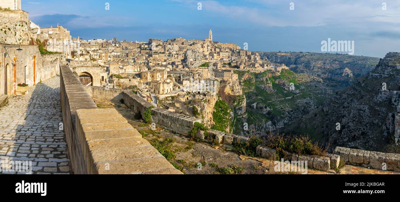 Matera - le paysage urbain dans la lumière du matin Banque D'Images