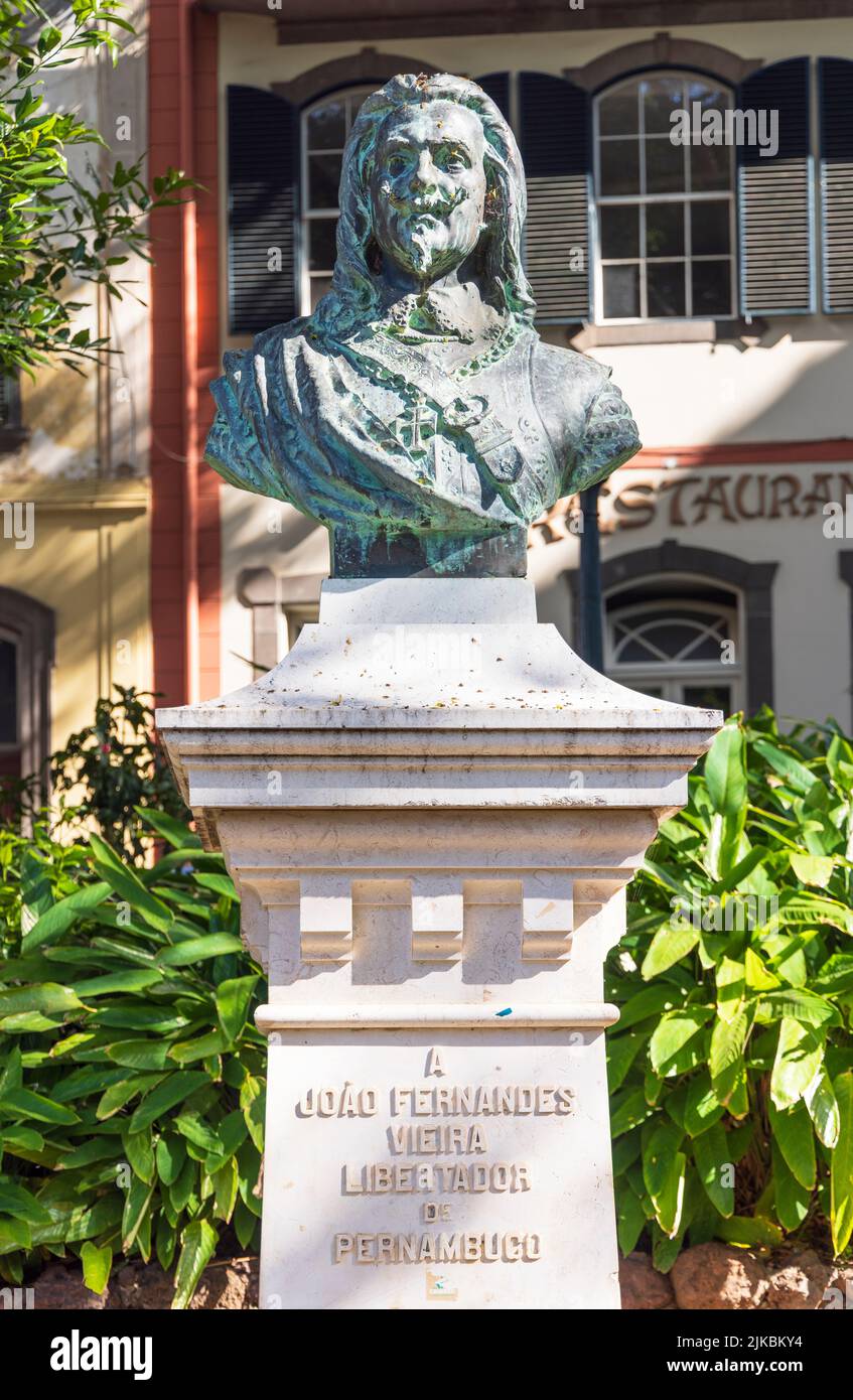 Buste de Joao Fernandes Vieira dans le jardin municipal de Funchal, Madère, Portugal Banque D'Images