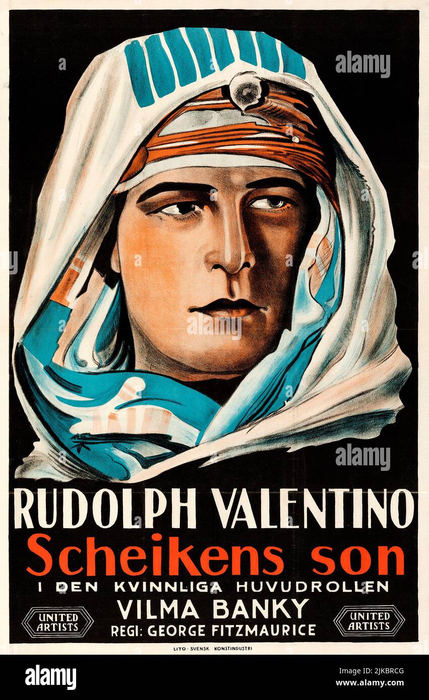 Le fils du cheik (artistes Unis, 1926). L'affiche suédoise Rodolph Valentino. Banque D'Images