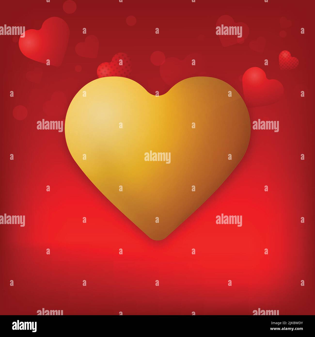 Coeurs dorés brillants sur fond rouge. Illustration de Vecteur