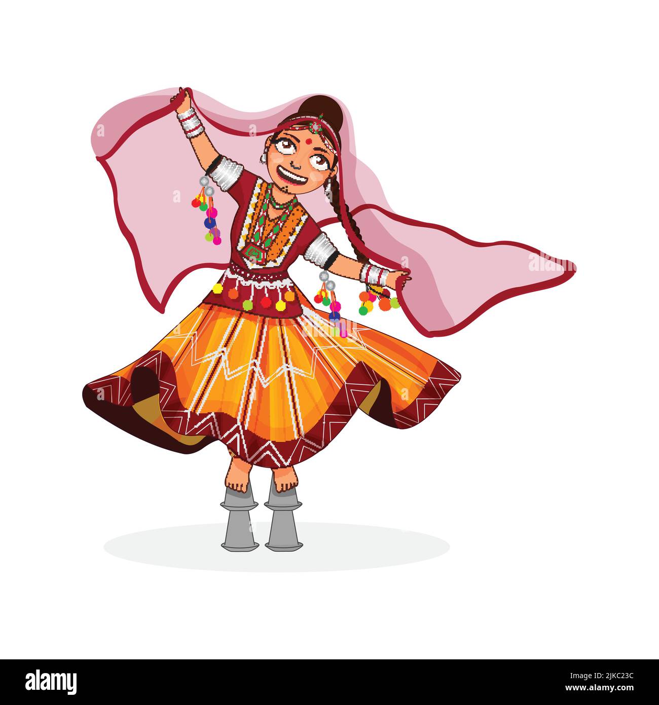 Rajasthani Jeune fille donnant des performances dans la robe traditionnelle. Illustration de Vecteur